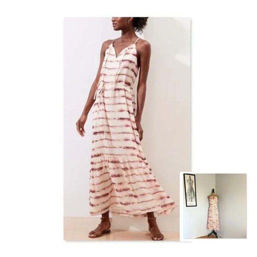 Banana Republic Cream Maxi Dress with Pink-Brown Stripes